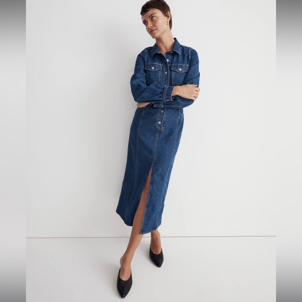 NWT madewell denim midi shirt dress with slit glissan wash sz 4 - Picture 1 of 8